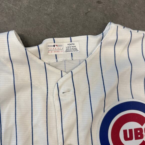 Vintage Y2k Chicago Cubs Pinstripe White Blue Mlb Baseball Youth Large Jersey - Picture 3 of 5